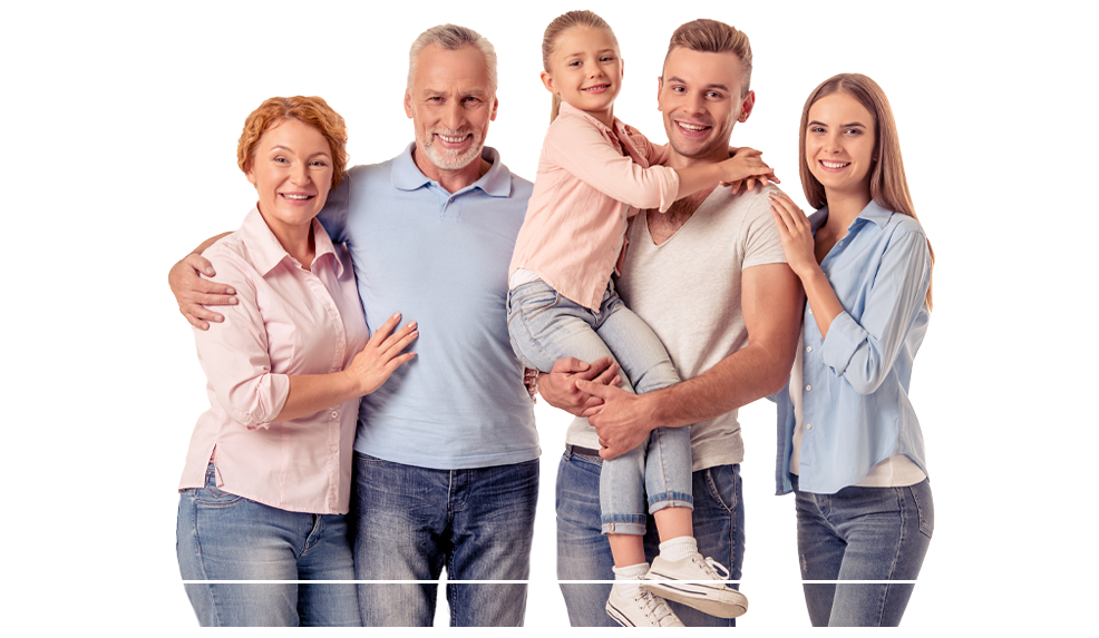 Three generations of family smiling together